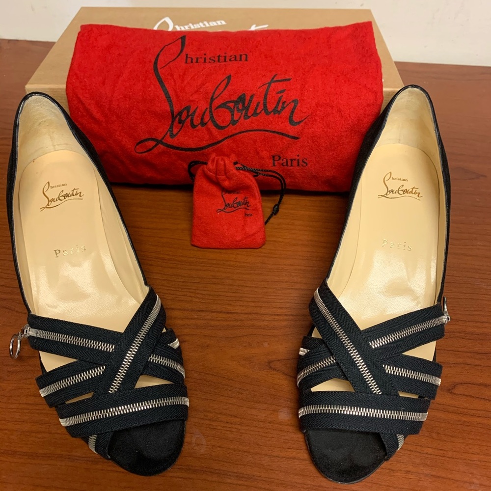 Christian Loubouton Black Multizip Suede - size 39
